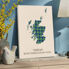 Clan Learmonth Tartan Scotland Map Canvas “Tartan Runs Through My Veins” Wall Art XL46