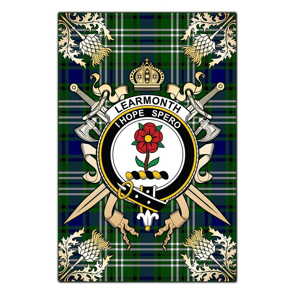 Clan Learmonth Tartan Crest Black Garden Flag - Gold Thistle LR83 Clan Learmonth Tartan Today