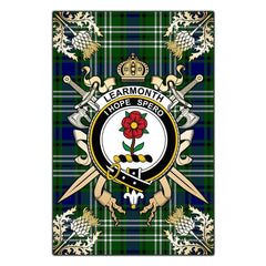 Clan Learmonth Tartan Crest Black Garden Flag - Gold Thistle LR83 Clan Learmonth Tartan Today
