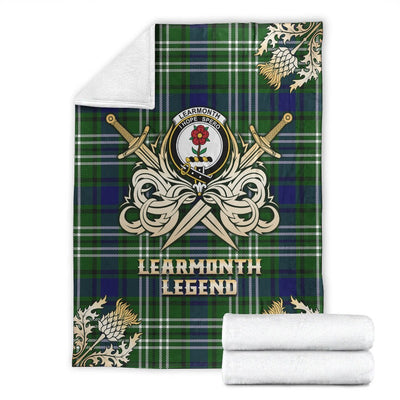 Clan Learmonth Tartan Gold Courage Symbol Blanket