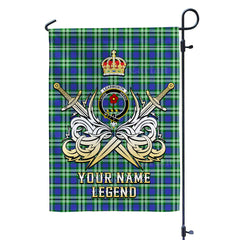 Custom Name Clan Learmonth Tartan Garden Flag with Clan Crest and the Golden Sword of Courageous Legacy RO26