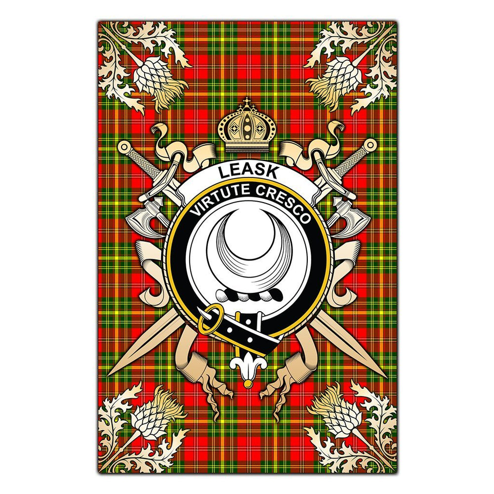 Clan Leask Tartan Crest Black Garden Flag - Gold Thistle NN97 Clan Leask Tartan Today