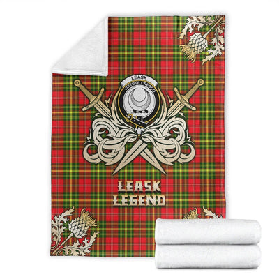 Clan Leask Tartan Gold Courage Symbol Blanket
