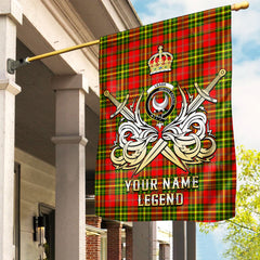 Custom Name Clan Leask Tartan Garden Flag with Clan Crest and the Golden Sword of Courageous Legacy TZ33