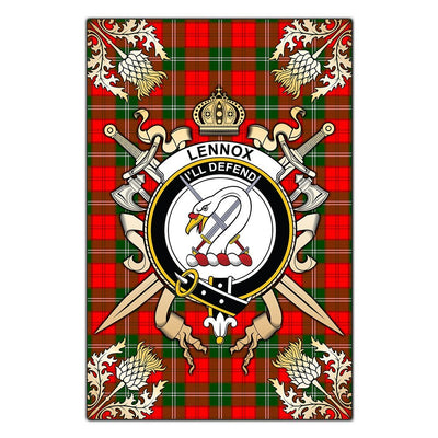 Clan Lennox Modern Tartan Crest Black Garden Flag - Gold Thistle