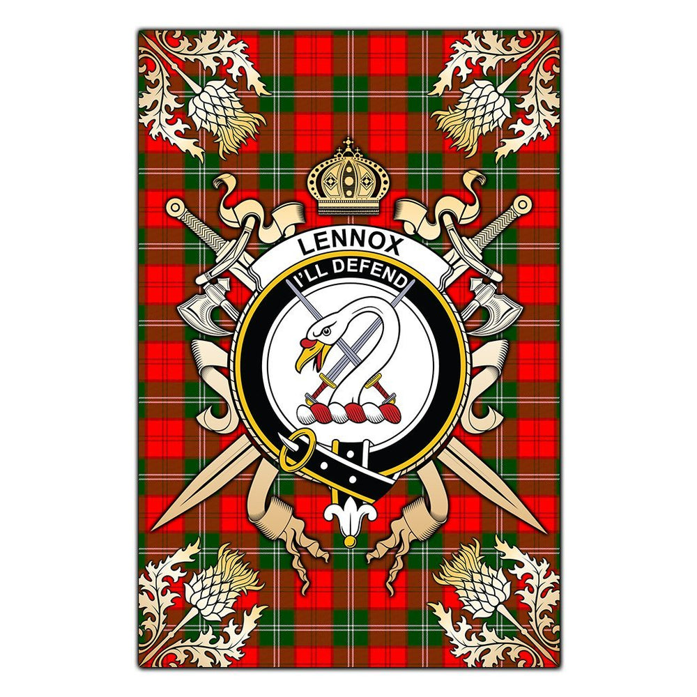 Clan Lennox Modern Tartan Crest Black Garden Flag - Gold Thistle QH74 Clan Lennox Tartan Today