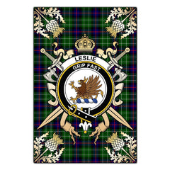Clan Leslie Hunting Tartan Crest Black Garden Flag - Gold Thistle LY54 Clan Leslie Tartan Today