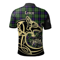 Clan Leslie Hunting Tartan Polo Shirt Viking Wolf MG73 Leslie Hunting Tartan Tartan Polo