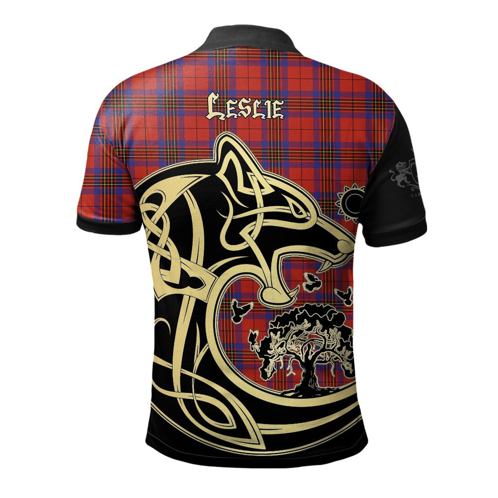 Clan Leslie Modern Tartan Polo Shirt Viking Wolf NR19 Leslie Modern Tartan Tartan Polo