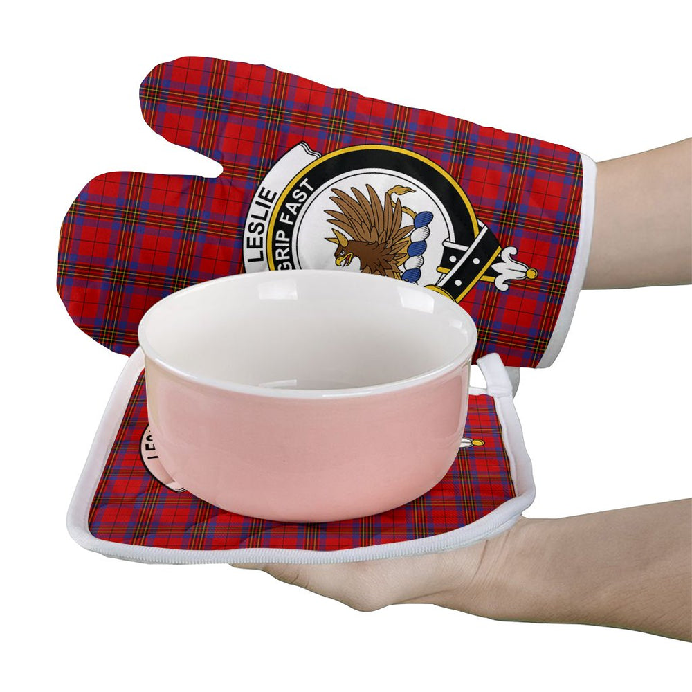 Clan Leslie Modern Tartan Crest Oven Mitt And Pot Holder (2 Oven Mitts + 1 Pot Holder) WV68 Clan Leslie Tartan Today