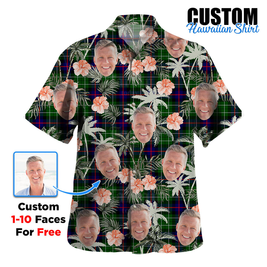 Clan Leslie Hunting Tartan Custom Face Hawaiian Shirt – Unisex Gift for Family Members, Summer Party AT66 Leslie Hunting Tartan Tartan Hawaii Shirt