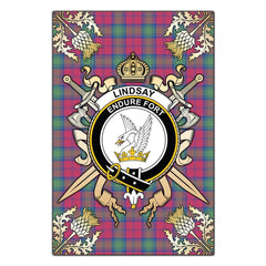 Clan Lindsay Ancient Tartan Crest Black Garden Flag - Gold Thistle NL11 Clan Lindsay Tartan Today
