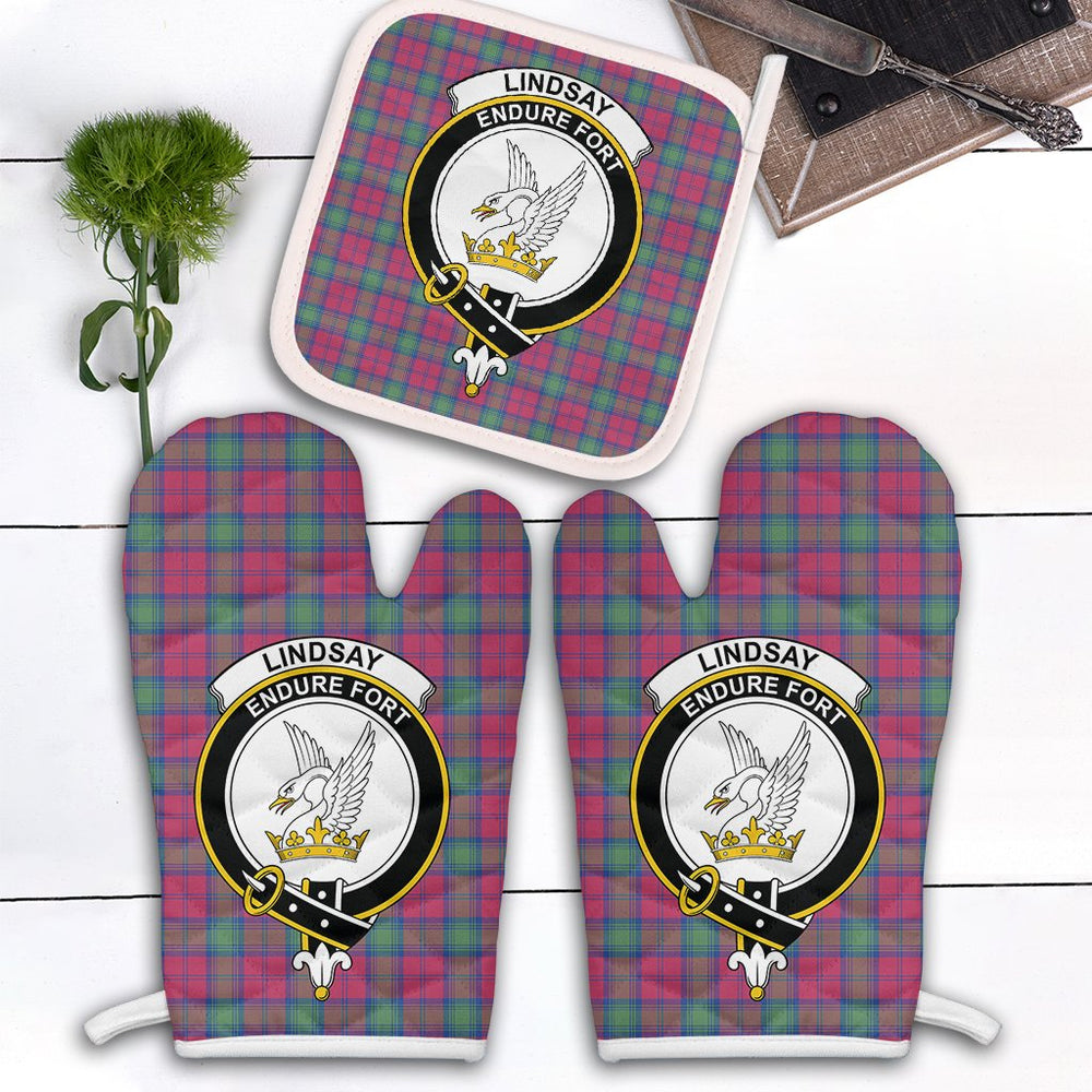 Clan Lindsay Ancient Tartan Crest Oven Mitt And Pot Holder (2 Oven Mitts + 1 Pot Holder) TI97 Clan Lindsay Tartan Today