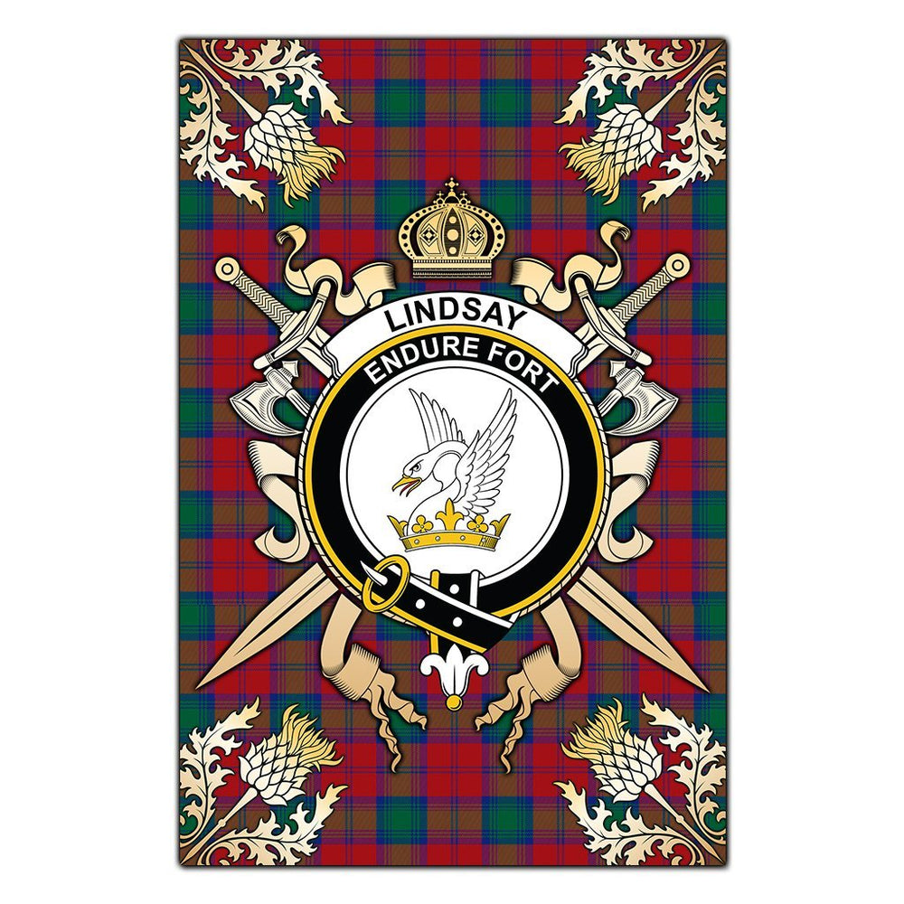 Clan Lindsay Modern Tartan Crest Black Garden Flag - Gold Thistle PR32 Clan Lindsay Tartan Today