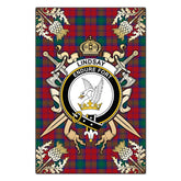 Clan Lindsay Modern Tartan Crest Black Garden Flag - Gold Thistle PR32 Clan Lindsay Tartan Today