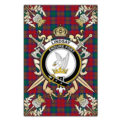 Clan Lindsay Modern Tartan Crest Black Garden Flag - Gold Thistle PR32 Clan Lindsay Tartan Today