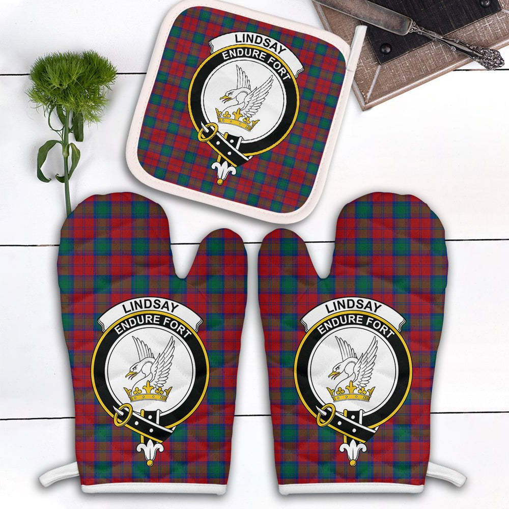 Clan Lindsay Modern Tartan Crest Oven Mitt And Pot Holder (2 Oven Mitts + 1 Pot Holder) ZZ28 Clan Lindsay Tartan Today