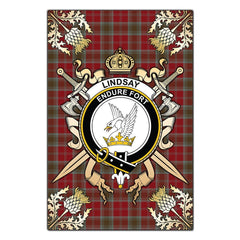 Clan Lindsay Weathered Tartan Crest Black Garden Flag - Gold Thistle MT39 Clan Lindsay Tartan Today