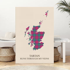 Clan Lindsay Ancient Tartan Scotland Map Canvas “Tartan Runs Through My Veins” Wall Art SI92