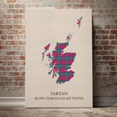 Lindsay Ancient Tartan Scotland Map Canvas – “Tartan Runs Through My Veins” Wall Art