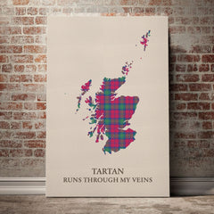 Lindsay Ancient Tartan Scotland Map Canvas – “Tartan Runs Through My Veins” Wall Art