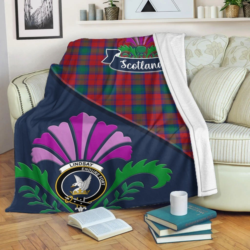 Clan Lindsay Tartan Crest Premium Blanket Thistle Style YI45 Clan Lindsay Tartan Today