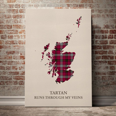 Clan Little Tartan Scotland Map Canvas “Tartan Runs Through My Veins” Wall Art HY65