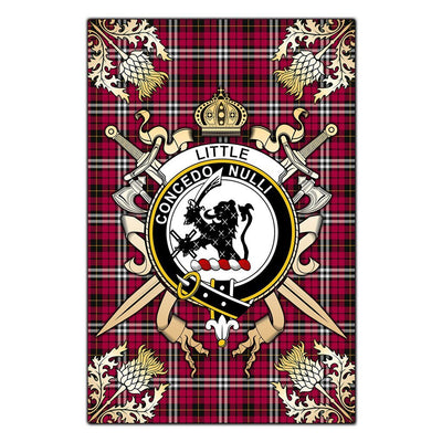 Clan Little Tartan Crest Black Garden Flag - Gold Thistle