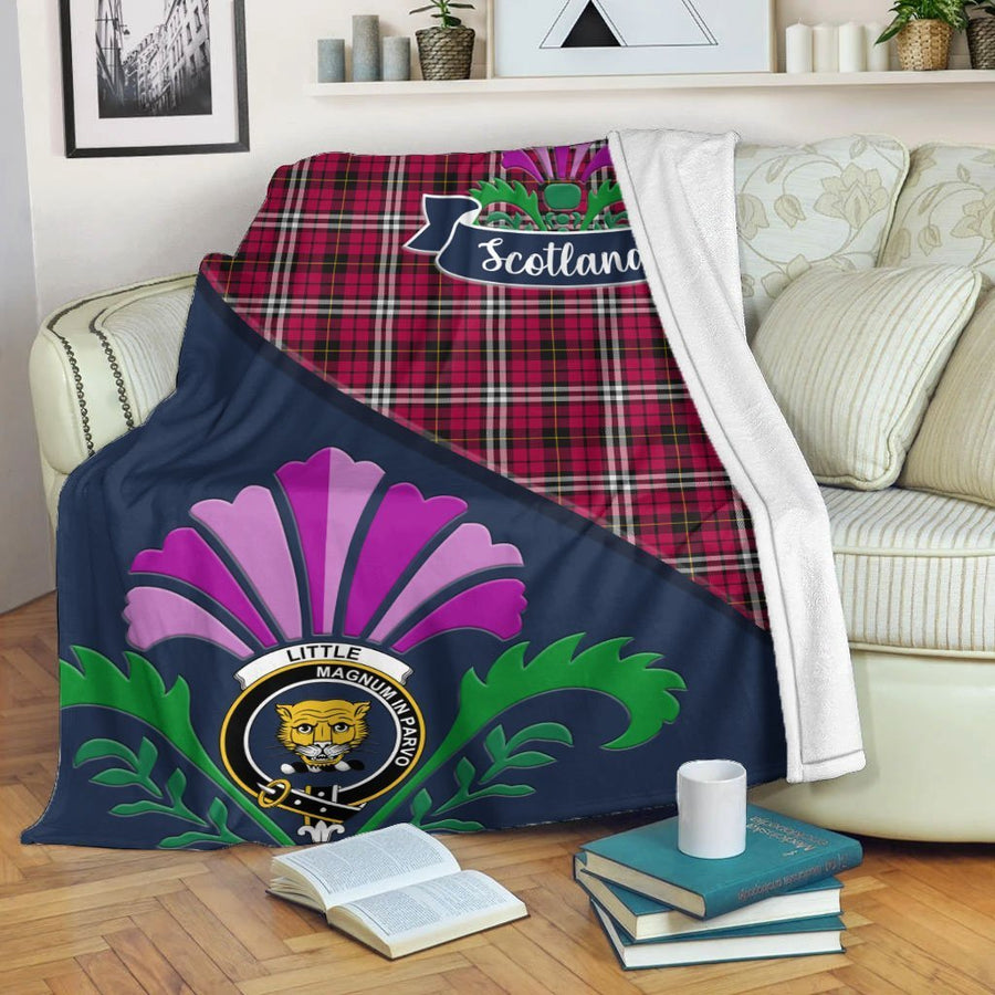 Clan Little Tartan Crest Premium Blanket Thistle Style