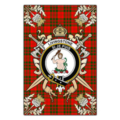 Clan Livingstone Modern Tartan Crest Black Garden Flag - Gold Thistle GE91 Clan Livingstone Tartan Today