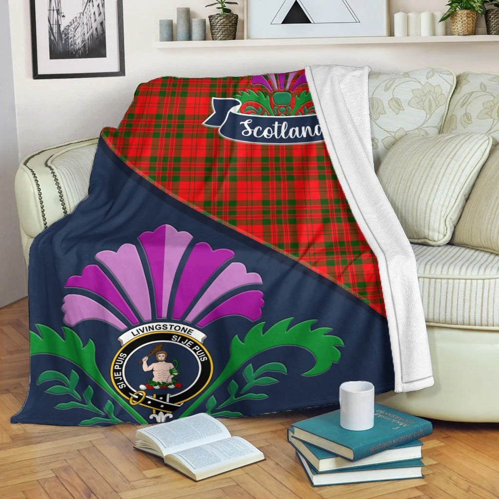 Clan Livingstone Tartan Crest Premium Blanket Thistle Style XB31 Clan Livingstone Tartan Today
