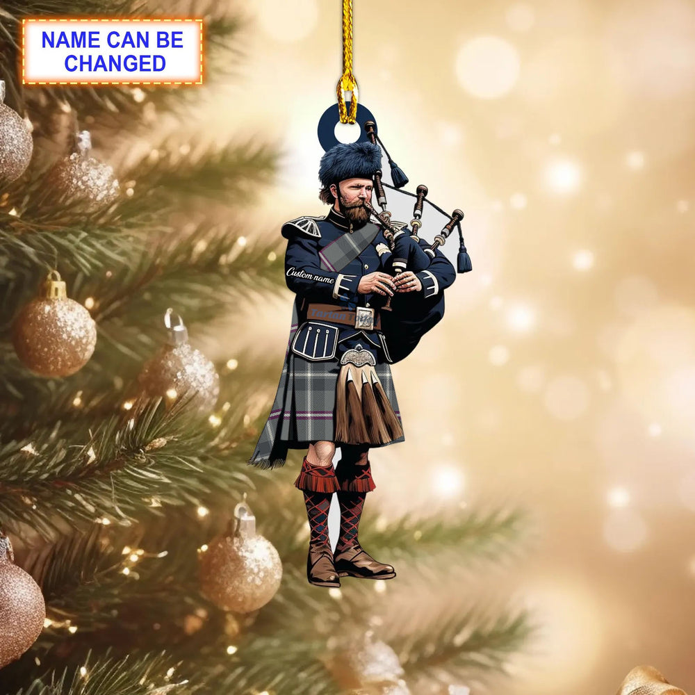 Lochnagar Ancient Tartan Bagpipe Ornament with Custom Name