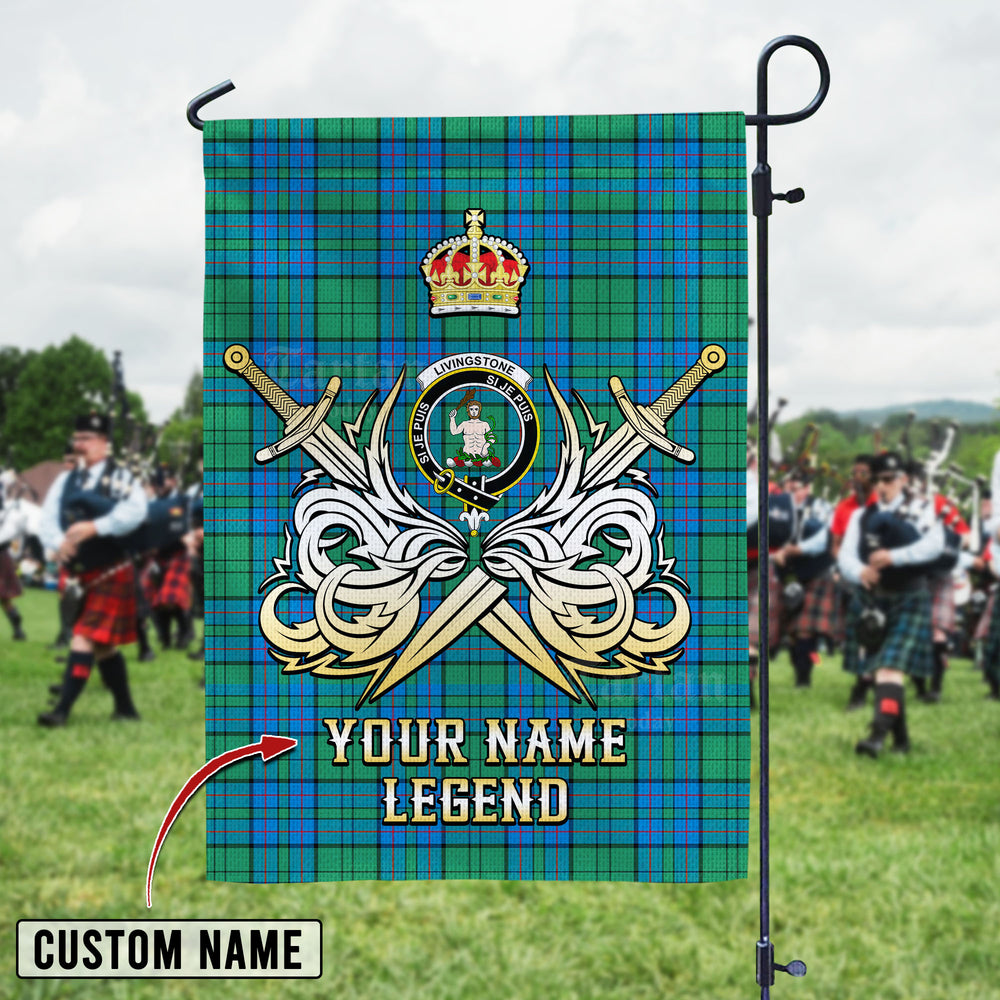 Personalized Custom Name Clan Lockhart Tartan Garden Flag with Clan Crest and the Golden Sword of Courageous Legacy LP10 - Lockhart Tartan Design, Scottish Heritage Gift