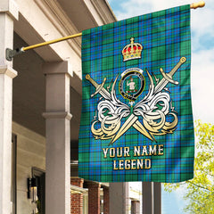 Custom Name Clan Lockhart Tartan Garden Flag with Clan Crest and the Golden Sword of Courageous Legacy LP10