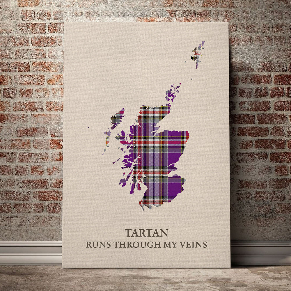 Lockwood Tartan Scotland Map Canvas – “Tartan Runs Through My Veins” Wall Art