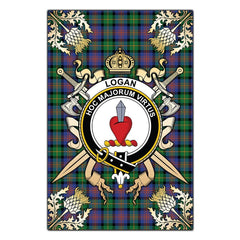 Clan Logan Ancient Tartan Crest Black Garden Flag - Gold Thistle EP98 Clan Logan Tartan Today