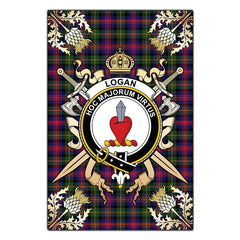 Clan Logan Modern Tartan Crest Black Garden Flag - Gold Thistle LW77 Clan Logan Tartan Today