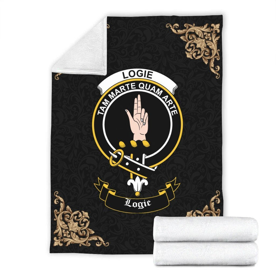 Clan Logie Crest Tartan Premium Blanket Black