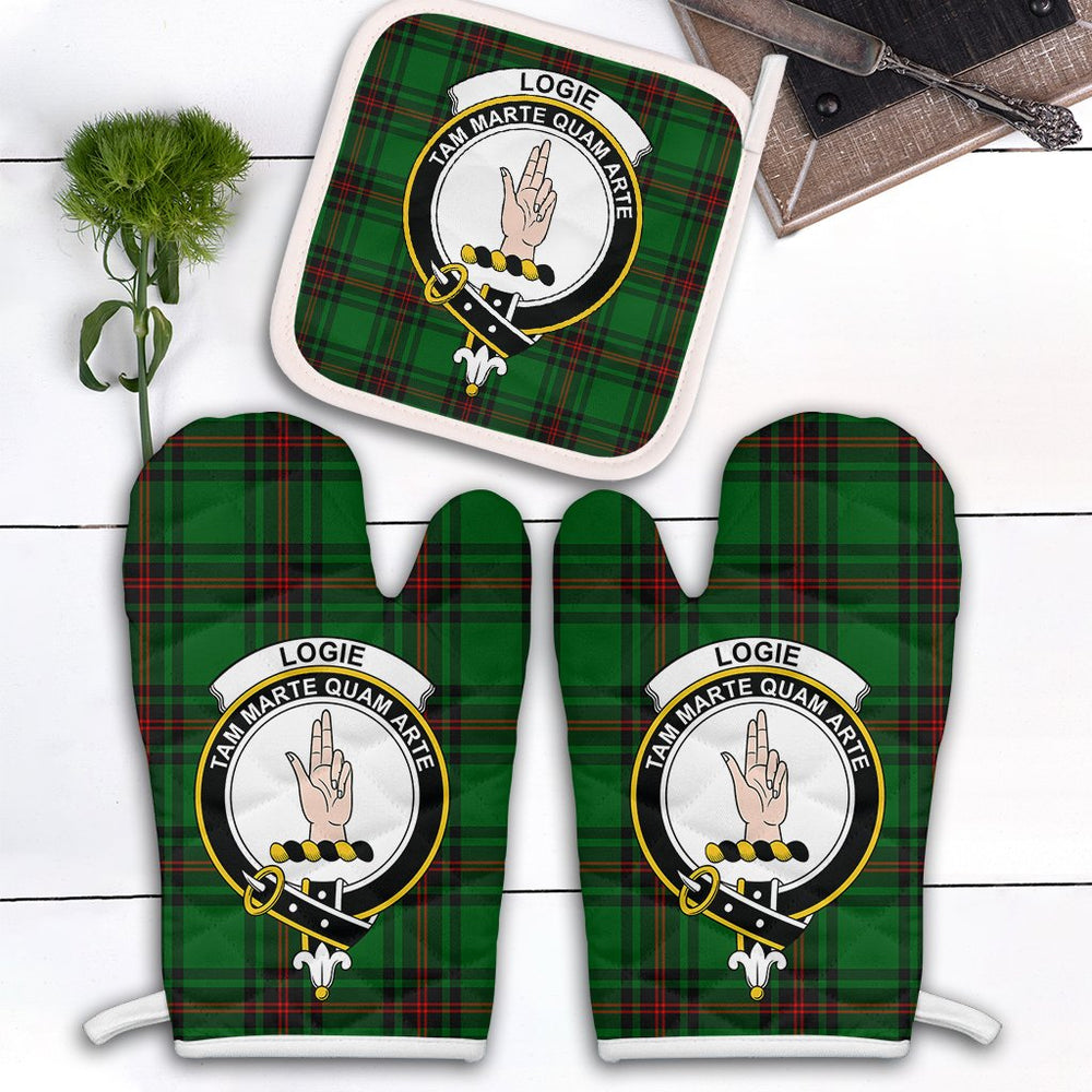Clan Logie Tartan Crest Oven Mitt And Pot Holder (2 Oven Mitts + 1 Pot Holder) XQ97 Clan Logie Tartan Today