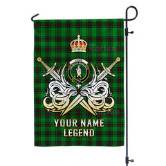 Custom Name Clan Logie Tartan Garden Flag with Clan Crest and the Golden Sword of Courageous Legacy RK97