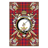 Clan Lumsden Modern Tartan Crest Black Garden Flag - Gold Thistle EI18 Clan Lumsden Tartan Today