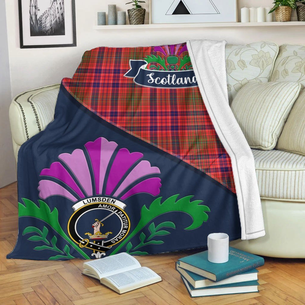 Clan Lumsden Tartan Crest Premium Blanket Thistle Style LI14 Clan Lumsden Tartan Today