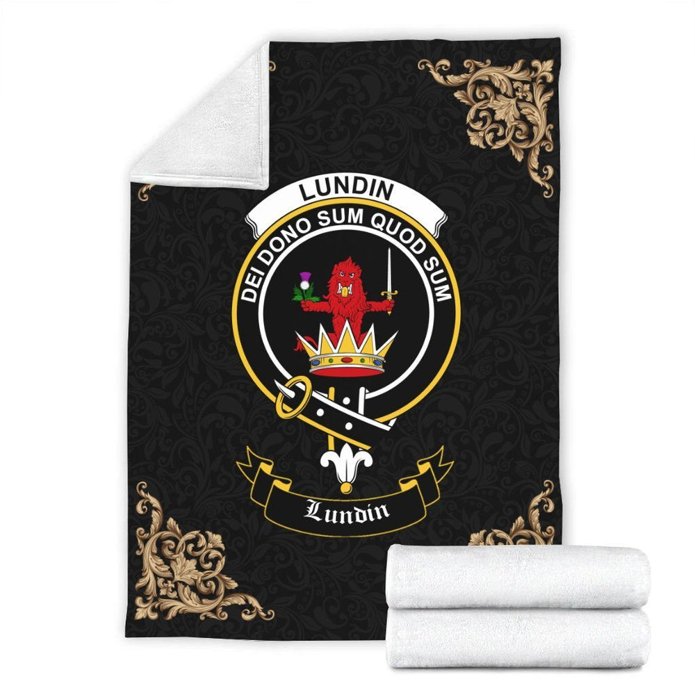 Clan Lundin Crest Tartan Premium Blanket Black SI86 Clan Lundin Tartan Today