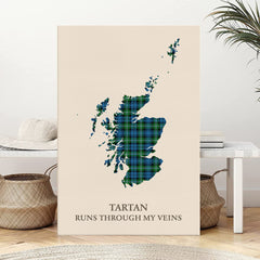 Clan Lyon Tartan Scotland Map Canvas “Tartan Runs Through My Veins” Wall Art KX66