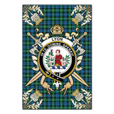 Clan Lyon Tartan Crest Black Garden Flag - Gold Thistle QB29 Clan Garden Tartan Today