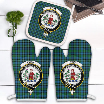 Clan Lyon Tartan Crest Oven Mitt And Pot Holder (2 Oven Mitts + 1 Pot Holder)