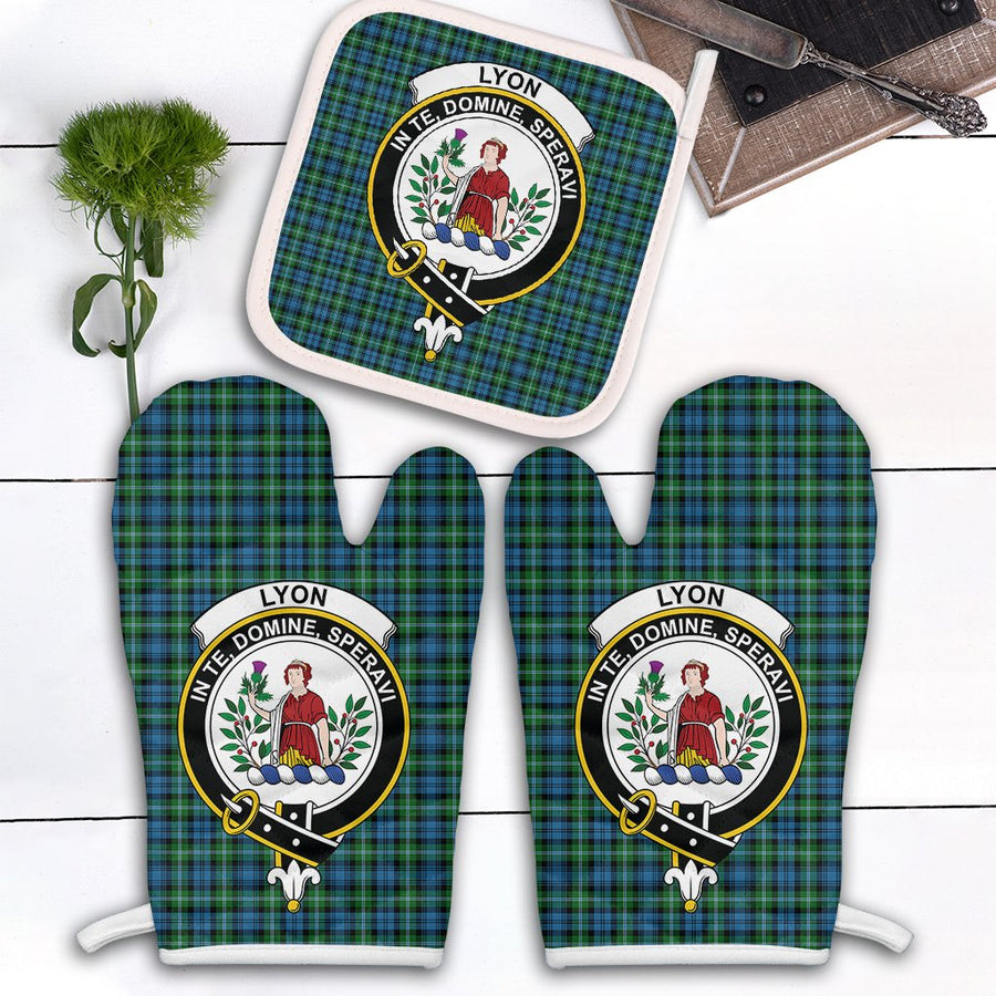 Clan Lyon Tartan Crest Oven Mitt And Pot Holder (2 Oven Mitts + 1 Pot Holder)