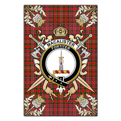Clan MacAlister Modern Tartan Crest Black Garden Flag - Gold Thistle UY92 Clan MacAlister Tartan Today