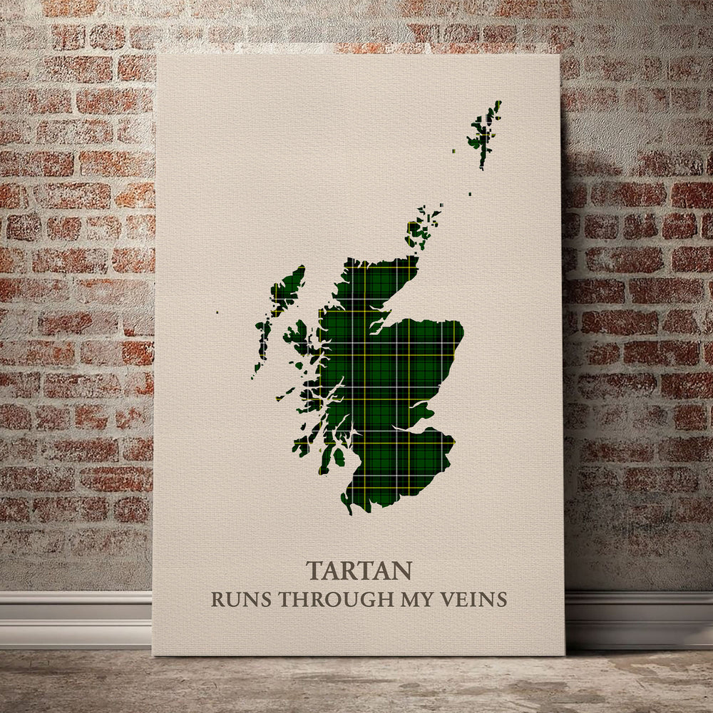 MacAlpin Modern Tartan Scotland Map Canvas – “Tartan Runs Through My Veins” Wall Art