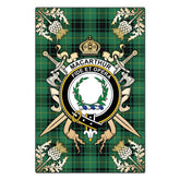 Clan MacArthur Ancient Tartan Crest Black Garden Flag - Gold Thistle OS25 Clan MacArthur Tartan Today